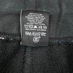 Stussy Worldwide Sweatpants Mens Large Black Faded Taper Leg Fleece Jogger