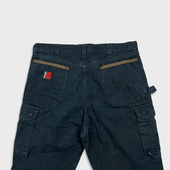 Vintage Wrangler Riggs Pants Mens 36x32 Black Ripstop Carpenter Double Knee Cargo