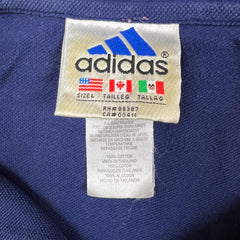 Vintage Adidas 90s Polo Shirt Mens Large Blue 3 Stripes 1/4 Zip Faded Spell Out
