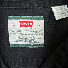 Vintage 90s Levi's Denim Shirt Mens Large Black Faded Dark Wash Button Up