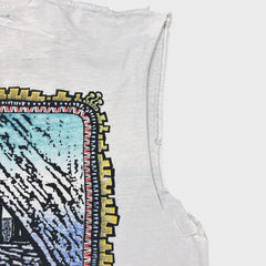 Vintage 90s Ocean Pacific Sleeveless T Shirt Mens Large White Thrashed Beach Surfing