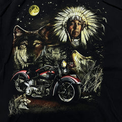 Vintage Y2K Native T Shirt Mens XL Black Motorcycle Wolf Graphic Nature Tee