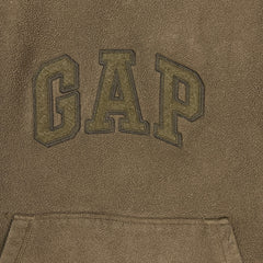 Vintage Y2K Gap Fleece Mens Medium Brown Spell Out Outdoor Hooded Pullover Jacket