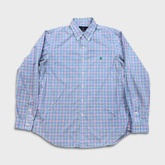 Polo Ralph Lauren Shirt Mens Large Blue Pony Checkered Casual Long Sleeve Button-Up
