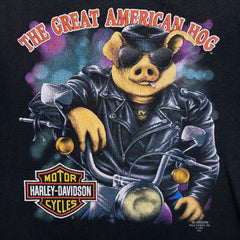 Vintage 1991 Harley Davidson Great American Hog T Shirt Mens Medium Black 3D Emblem USA