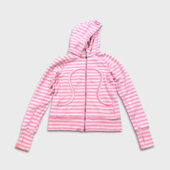 Lululemon Scuba Hoodie Womens Size 10 Pink Striped Full Zip Hooded Sweater