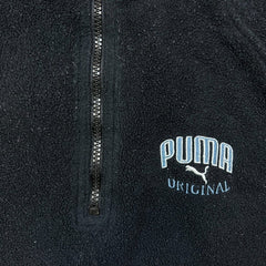 Vintage 90s PUMA Fleece Mens Large Black 1/4 Zip Original Pullover Jacket