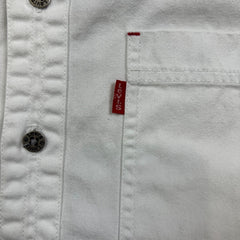 Vintage 90s Levi's Denim Shirt Mens Medium White Red Tab Light Wash Button Up