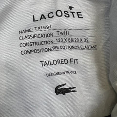 Lacoste Pants Mens 40x32 Brown Tailored Fit Twill Casual Chino Slim Trousers
