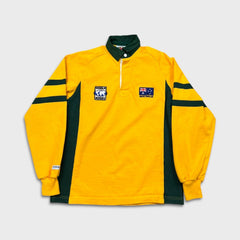 Vintage 90s Barbarian Rugby Shirt Mens Medium Yellow Australia Collared Long Sleeve