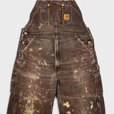 Vintage Carhartt Mens 38x30 Brown Duck Bib Double Knee Carpenter Workwear Overalls