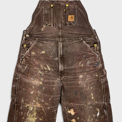 Vintage Carhartt Mens 38x30 Brown Duck Bib Double Knee Carpenter Workwear Overalls