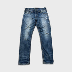 Silver Jeans Co. Eddie Mens 30x32 Blue Relaxed Fit Slim Straight Distressed Denim Pants