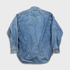 Vintage 90s Levi's Denim Shirt Men Medium Blue Light Wash Western Button Up