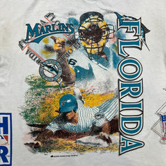 Vintage 1993 Florida Marlins T Shirt Mens XL White MLB Bulletin AOP Baseball Tee
