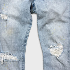 Levi's 501 S Jeans Women 26x29 Blue Skinny High Rise Light Wash Distressed Denim Pants