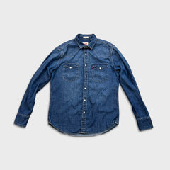 Levi’s Denim Shirt Mens Medium Blue Slim Fit Western Pearl Snap Button Up