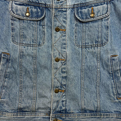 Vintage 90s Wrangler Denim Jacket Mens XL Blue Rugged Wear USA Trashed Trucker