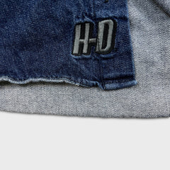Vintage Harley Davidson Denim Shirt Mens Large Blue Dark Wash Western Button Up