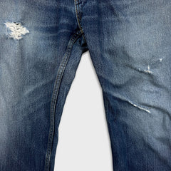 Levi's 505 Jeans Mens 34x30 Blue Regular Fit Straight Leg Distress Dark Wash Pants