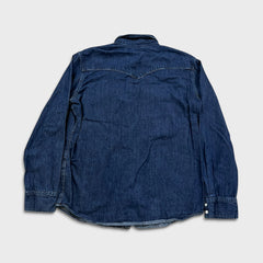 Levi's Denim Shirt Mens Large Blue Dark Wash Casual Western Jean Pearl Snap