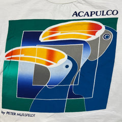 Vintage 80s Peter Mussfeldt Acapulco T Shirt Mens Small White Single Stitch Art Tee