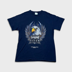 Vintage Y2K Route 66 Eagle T Shirt Mens Medium Blue Biker Playa Del Carmen Tee
