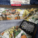 Vintage Y2K Ed Hardy Jeans Mens 34x32 Blue Slim Straight Distressed Dagger Denim Pants