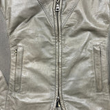 Vintage Y2K Danier Leather Jacket Womens Small Gray Silk Floral Damask Lined Bomber