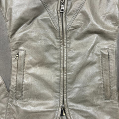 Vintage Y2K Danier Leather Jacket Womens Small Gray Silk Floral Damask Lined Bomber