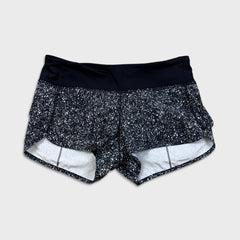 Lululemon Race Pace Short Womens Size 4 Black Mini Splatter Athletic Lined Pants