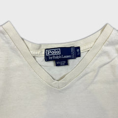 Vintage 90s Polo Ralph Lauren T Shirt Mens Large Beige Casual Pony V Neck Tee