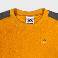 Vintage 90s Adidas Essential Fleece Mens XL Yellow 3 Stripe Spell Out Pullover Jacket