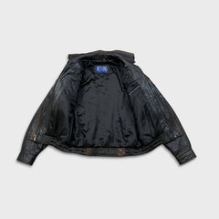 Vintage 90s Beyond Two Tone Leather Jacket Mens Large Black Brown Bomber Biker