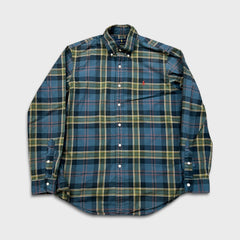 Polo Ralph Lauren Shirt Mens Medium Blue Pony Plaid Striped Preppy Button Up Long Sleeve