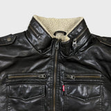 Levi's Faux Leather Jacket Mens Small Brown Aviator Bomber Sherpa Lined Coat