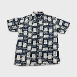 Vintage Premier Collection Silk Shirt Mens Large Blue Hawaiian 90s Loop Collar