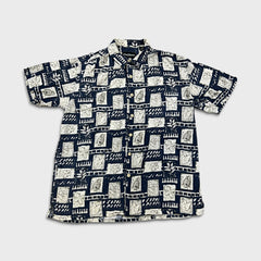 Vintage Premier Collection Silk Shirt Mens Large Blue Hawaiian 90s Loop Collar