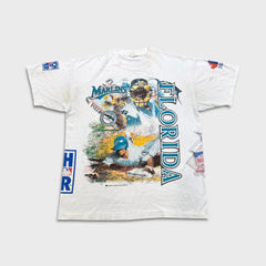 Vintage 1993 Florida Marlins T Shirt Mens XL White MLB Bulletin AOP Baseball Tee