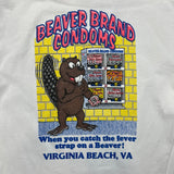 Vintage 1992 Beaver Brand Condoms T Shirt Mens Large White USA Single Stitch Humour
