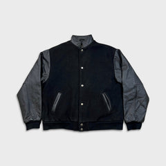 Vintage Y2K Blank Jacket Mens Small Black Leather Varsity Letterman Bomber