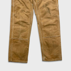 Vintage 90s Carhartt Pants Mens 34x32 Beige Original Fit Double Knee Distressed USA