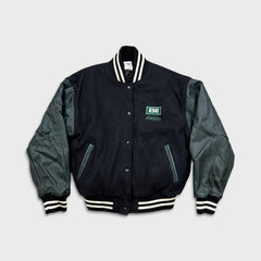 Vintage 90s EMI Music Canada Varsity Jacket Men Medium Black Wool Leather Bomber