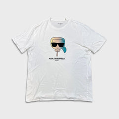 Karl Lagerfeld Paris T Shirt Mens XL White Ikonik Avatar Logo Distressed Tee