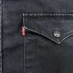Levi's Denim Shirt Mens Large Black Dark Wash Casual Western Jean Pearl Snap