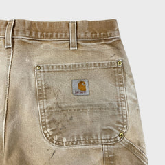 Vintage 90s Carhartt Pants Mens 34x32 Beige Original Fit Double Knee Distressed USA