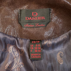 Vintage Y2K Danier Leather Blazer Jacket Womens XS Brown Paisley Bemberg Lined Coat