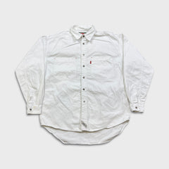 Vintage 90s Levi's Denim Shirt Mens Medium White Red Tab Light Wash Button Up