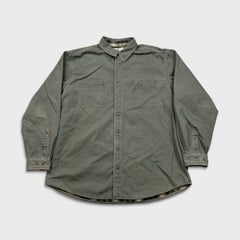 Vintage 90s L.L Bean Denim Shirt Mens XL Green Plaid Lining Workwear Button Up