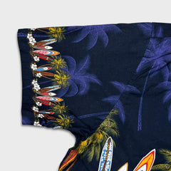 Vintage Y2K Favant Hawaiian Shirt Mens XL Blue Surfboard Tropical Vacation AOP